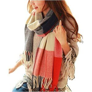Blanket Scarf Long Plaid Women's Chunky Oversized Fall Warm Winter Brown Red
